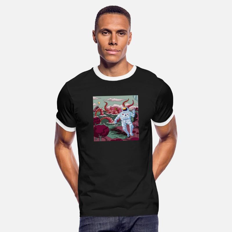 Astronaut in a world inhabited by giant octopus