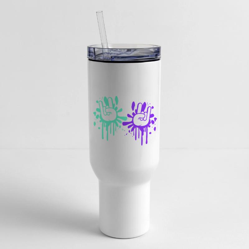 Two heavy metal graffiti horn fingers hand gesture