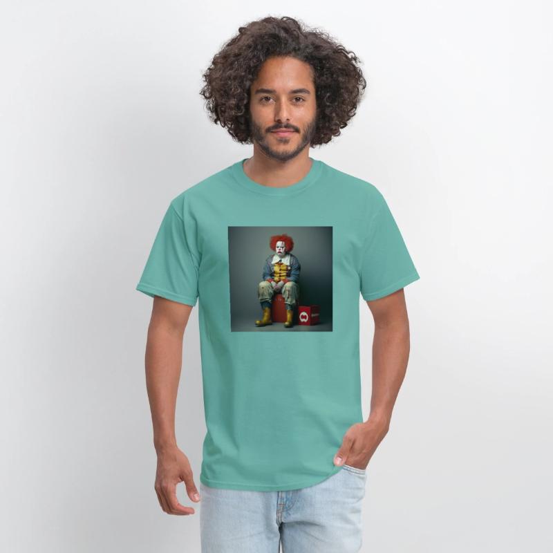 A clown sitting on top of a red box