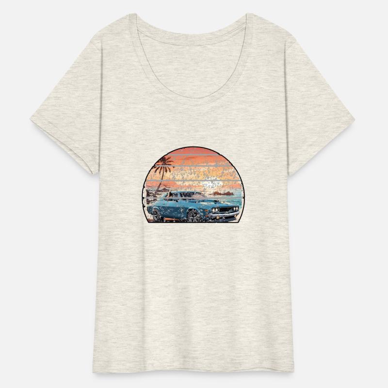 A muscle car cruisingon a coastal road.