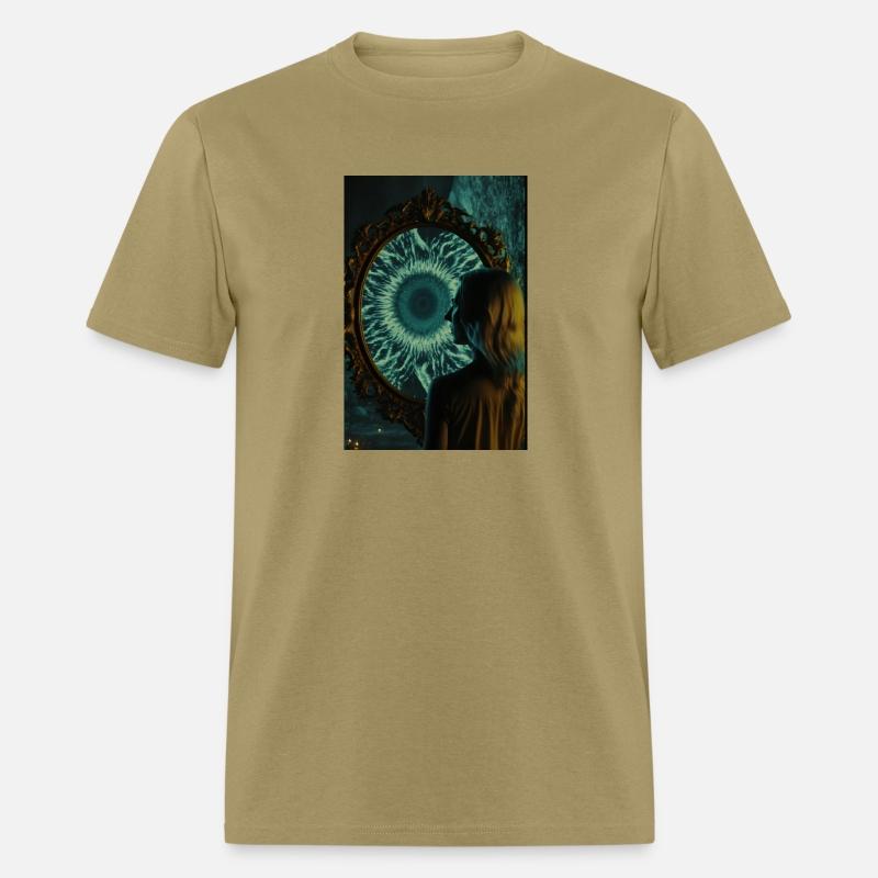 A woman standing in front of a large mirror