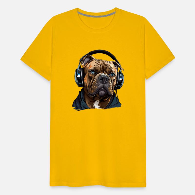 American bully wearing headset creative graphics