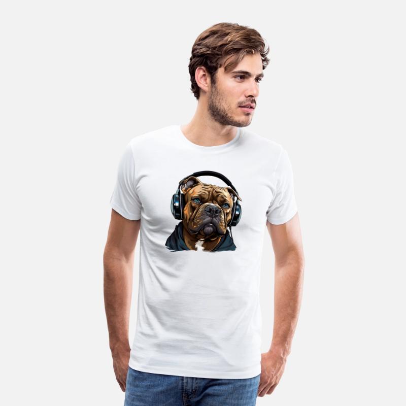 American bully wearing headset creative graphics