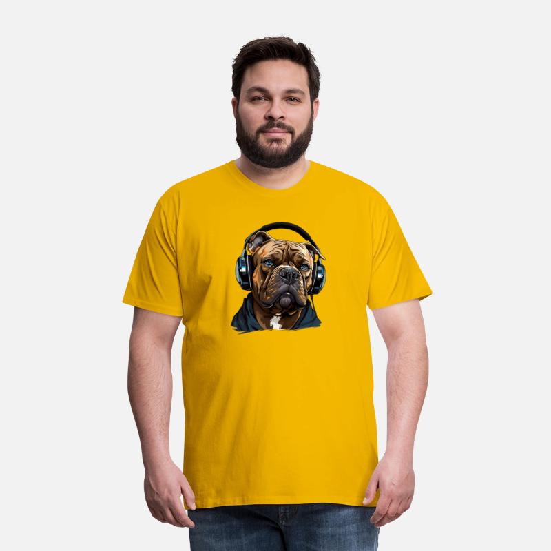 American bully wearing headset creative graphics