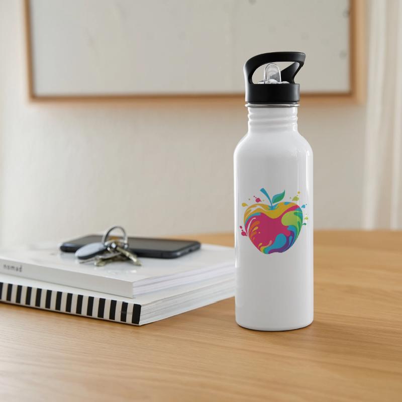 An apple with a variety of colorful paint splashes