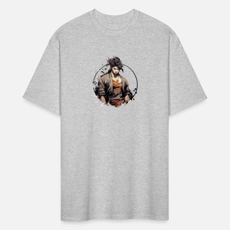 Asian man large circle tall short haircut samurai