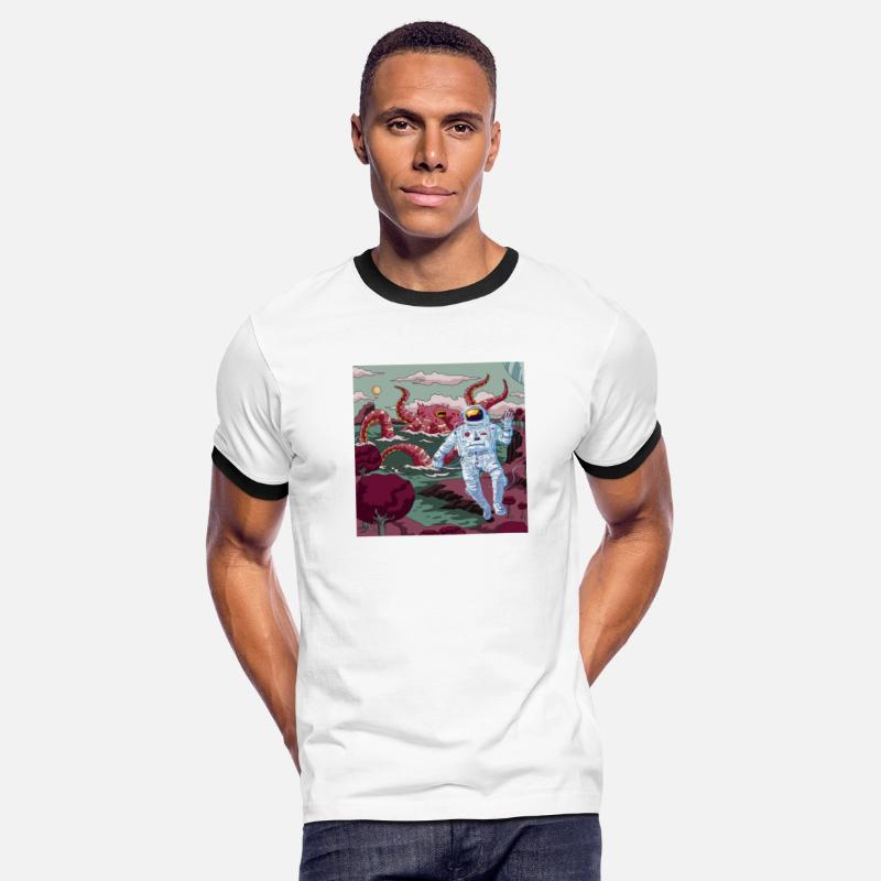 Astronaut in a world inhabited by giant octopus