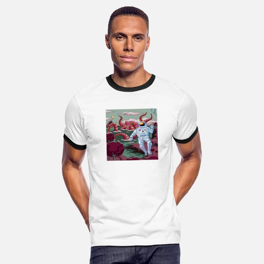 Astronaut in a world inhabited by giant octopus