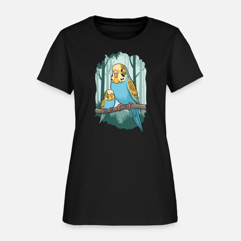 Budgie Parakeet Parent and Baby on Branch