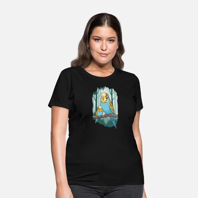 Budgie Parakeet Parent and Baby on Branch