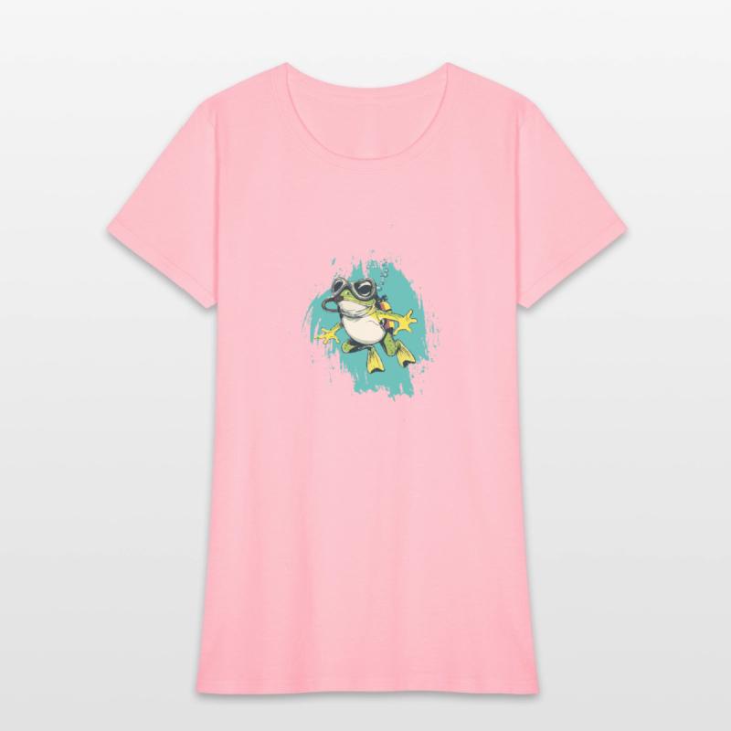 Cartoon Diver Frog Dives Underwater