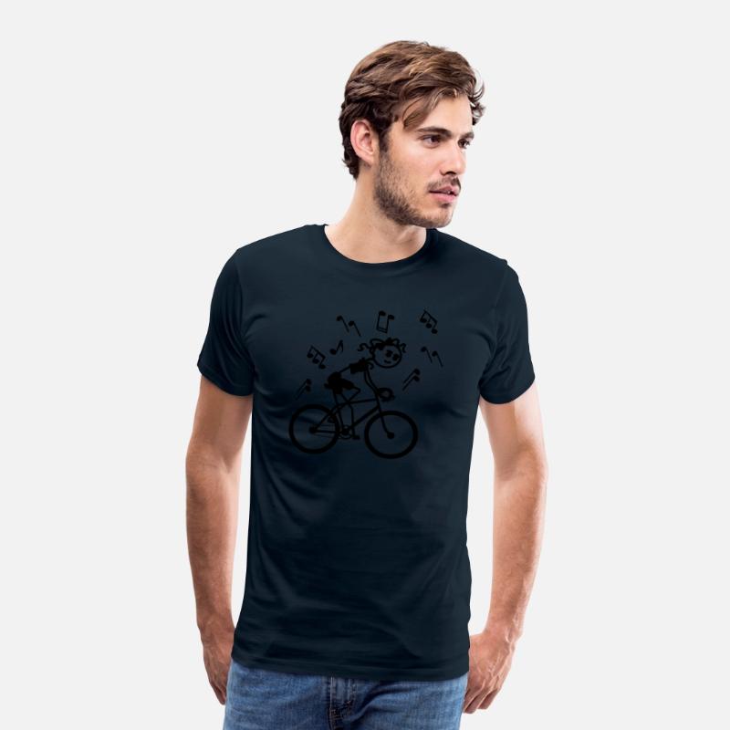 Stick figure girl on bicycle with musical notes