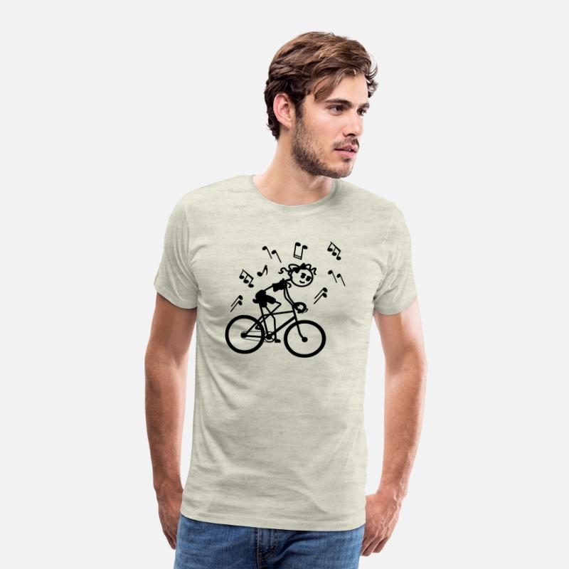 Stick figure girl on bicycle with musical notes