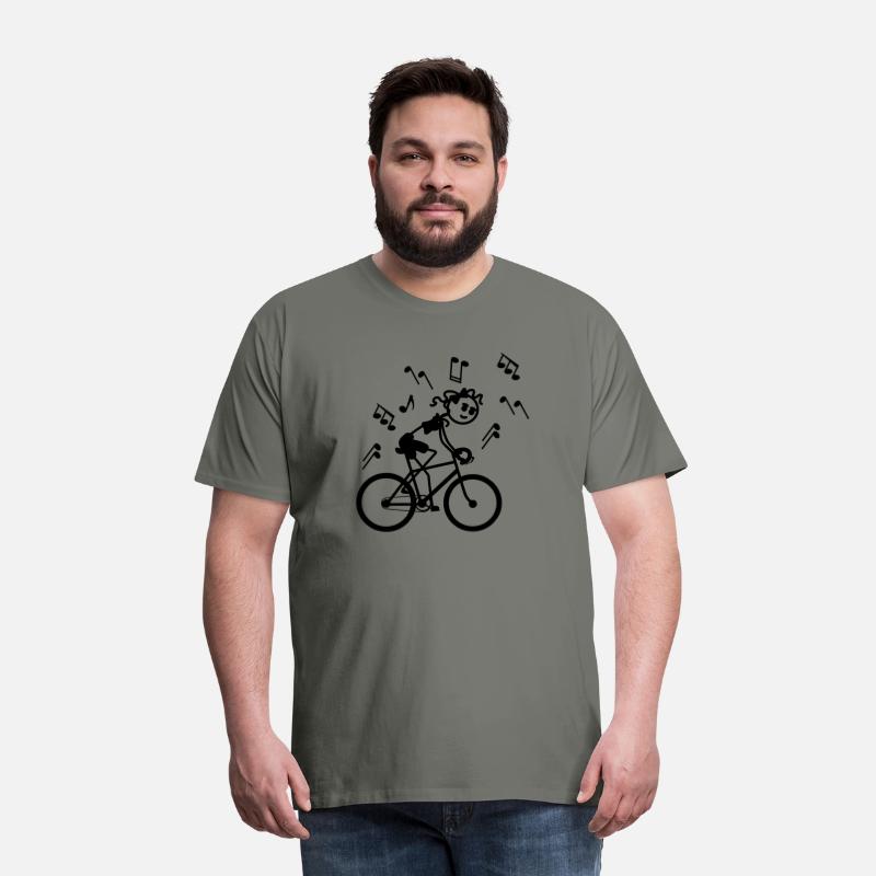 Stick figure girl on bicycle with musical notes