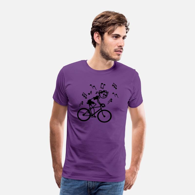 Stick figure girl on bicycle with musical notes