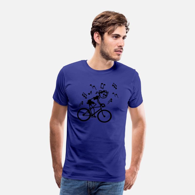 Stick figure girl on bicycle with musical notes