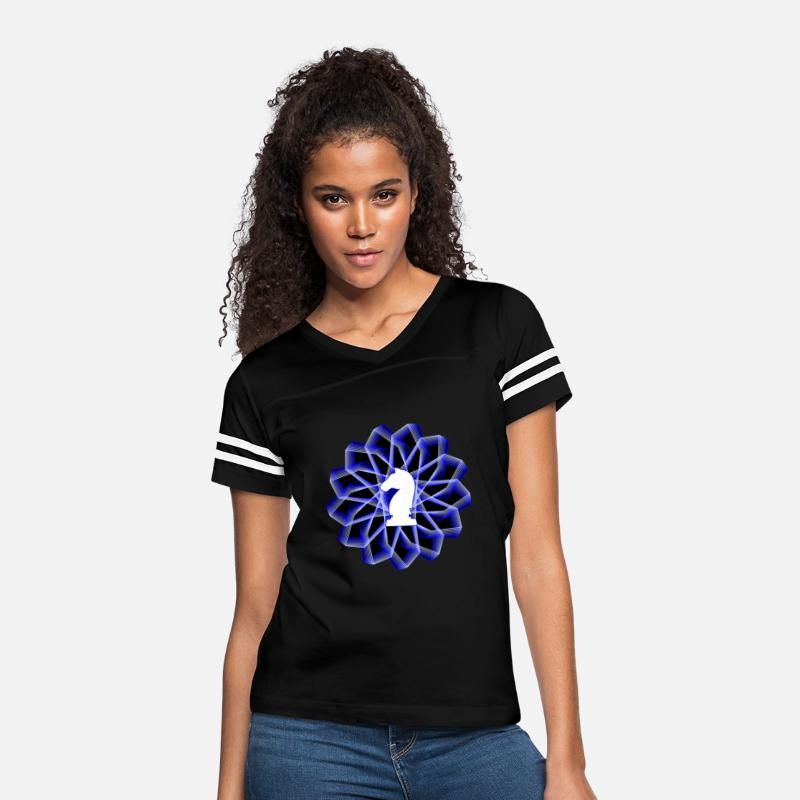 White Chess Knight in Blue Geometric Star Black