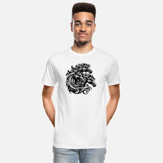 Wild Horse Heads With Elegant Manes In The Wind